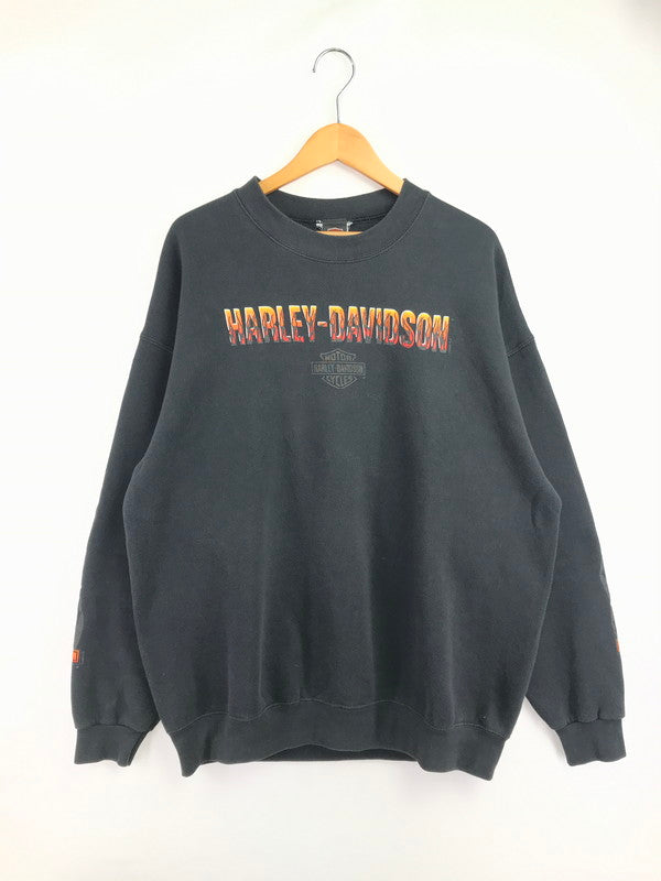 【中古品】【メンズ】 HARLEY-DAVIDSON ハーレーダビッドソン USA製 90's FLAME GRAPHIC SWEATSHIRT フレームグラフィックスウェットシャツ ヴィンテージ アメカジ　 146-260722-su-05-tagh サイズ：XL カラー：ブラック 万代Net店