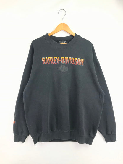 【中古品】【メンズ】 HARLEY-DAVIDSON ハーレーダビッドソン USA製 90's FLAME GRAPHIC SWEATSHIRT フレームグラフィックスウェットシャツ ヴィンテージ アメカジ　 146-260722-su-05-tagh サイズ：XL カラー：ブラック 万代Net店