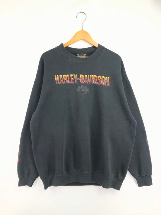 【中古品】【メンズ】 HARLEY-DAVIDSON ハーレーダビッドソン USA製 90's FLAME GRAPHIC SWEATSHIRT フレームグラフィックスウェットシャツ ヴィンテージ アメカジ　 146-260722-su-05-tagh サイズ：XL カラー：ブラック 万代Net店