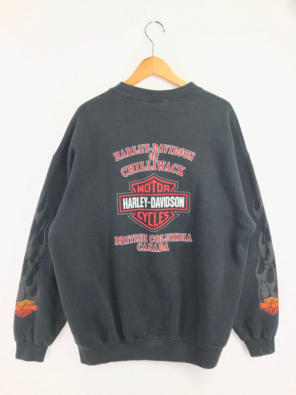 【中古品】【メンズ】 HARLEY-DAVIDSON ハーレーダビッドソン USA製 90's FLAME GRAPHIC SWEATSHIRT フレームグラフィックスウェットシャツ ヴィンテージ アメカジ　 146-260722-su-05-tagh サイズ：XL カラー：ブラック 万代Net店