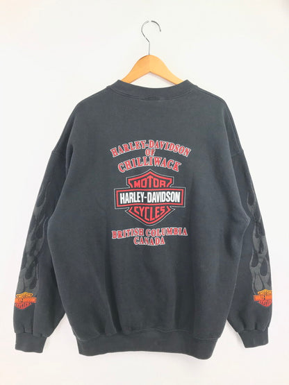 【中古品】【メンズ】 HARLEY-DAVIDSON ハーレーダビッドソン USA製 90's FLAME GRAPHIC SWEATSHIRT フレームグラフィックスウェットシャツ ヴィンテージ アメカジ　 146-260722-su-05-tagh サイズ：XL カラー：ブラック 万代Net店