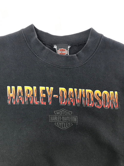 【中古品】【メンズ】 HARLEY-DAVIDSON ハーレーダビッドソン USA製 90's FLAME GRAPHIC SWEATSHIRT フレームグラフィックスウェットシャツ ヴィンテージ アメカジ　 146-260722-su-05-tagh サイズ：XL カラー：ブラック 万代Net店