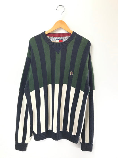 【中古品】【メンズ】 TOMMY HILFIGER トミー ヒルフィガー 90's MULTI STRIPE COTTON KNIT マルチ ストライプ コットン ニット 146-260726-rt-18-tagh サイズ：XL カラー：グリーン 万代Net店