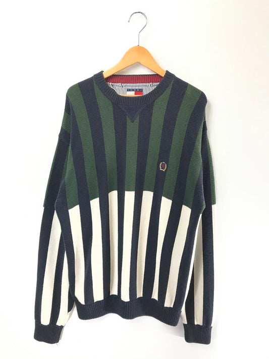 【中古品】【メンズ】 TOMMY HILFIGER トミー ヒルフィガー 90's MULTI STRIPE COTTON KNIT マルチ ストライプ コットン ニット 146-260726-rt-18-tagh サイズ：XL カラー：グリーン 万代Net店