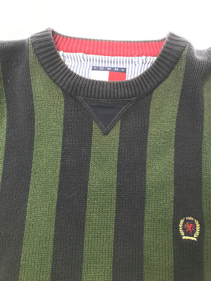 【中古品】【メンズ】 TOMMY HILFIGER トミー ヒルフィガー 90's MULTI STRIPE COTTON KNIT マルチ ストライプ コットン ニット 146-260726-rt-18-tagh サイズ：XL カラー：グリーン 万代Net店