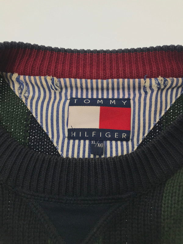 【中古品】【メンズ】 TOMMY HILFIGER トミー ヒルフィガー 90's MULTI STRIPE COTTON KNIT マルチ ストライプ コットン ニット 146-260726-rt-18-tagh サイズ：XL カラー：グリーン 万代Net店