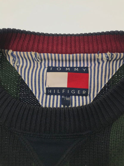 【中古品】【メンズ】 TOMMY HILFIGER トミー ヒルフィガー 90's MULTI STRIPE COTTON KNIT マルチ ストライプ コットン ニット 146-260726-rt-18-tagh サイズ：XL カラー：グリーン 万代Net店