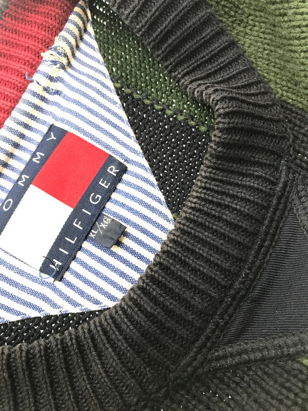 【中古品】【メンズ】 TOMMY HILFIGER トミー ヒルフィガー 90's MULTI STRIPE COTTON KNIT マルチ ストライプ コットン ニット 146-260726-rt-18-tagh サイズ：XL カラー：グリーン 万代Net店