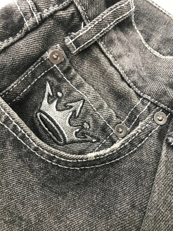 【中古品】【メンズ】 9090 ナインティナインティ KING LOGO BUGGY DENIM PANTS NN1270 キング ロゴ バギー デニム パンツ ジーンズ ボトムス 153-260801-rt-24-tagh サイズ：L カラー：ブラック 万代Net店