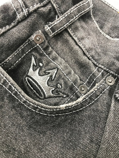 【中古品】【メンズ】 9090 ナインティナインティ KING LOGO BUGGY DENIM PANTS NN1270 キング ロゴ バギー デニム パンツ ジーンズ ボトムス 153-260801-rt-24-tagh サイズ：L カラー：ブラック 万代Net店