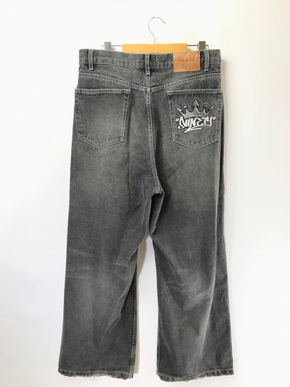 【中古品】【メンズ】 9090 ナインティナインティ KING LOGO BUGGY DENIM PANTS NN1270 キング ロゴ バギー デニム パンツ ジーンズ ボトムス 153-260801-rt-24-tagh サイズ：L カラー：ブラック 万代Net店