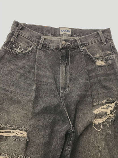 【中古品】【メンズ】 9090 ナインティナインティ KING LOGO BUGGY DENIM PANTS NN1270 キング ロゴ バギー デニム パンツ ジーンズ ボトムス 153-260801-rt-24-tagh サイズ：L カラー：ブラック 万代Net店