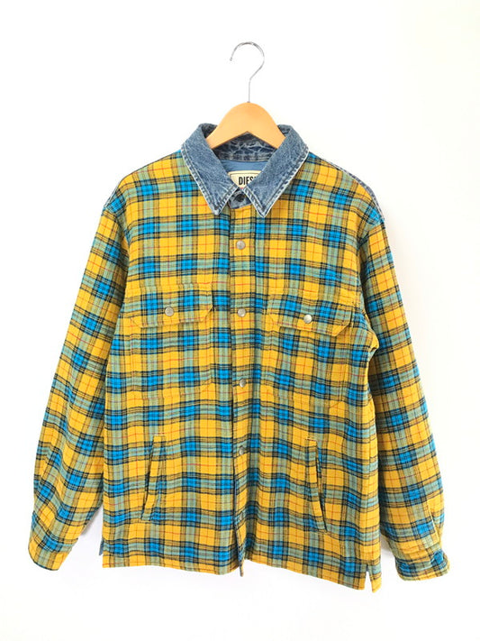 【中古品】【メンズ】 DIESEL ディーゼル DENIM SWITCHING CHECK SHIRT JACKET 0QCAR デニム スイッチング チェック シャツ ジャケット ライトアウター 141-260801-rt-15-tagh サイズ：S カラー：ブルー/イエロー 万代Net店