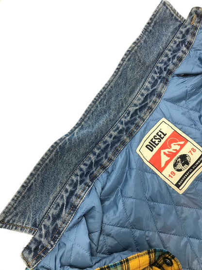【中古品】【メンズ】 DIESEL ディーゼル DENIM SWITCHING CHECK SHIRT JACKET 0QCAR デニム スイッチング チェック シャツ ジャケット ライトアウター 141-260801-rt-15-tagh サイズ：S カラー：ブルー/イエロー 万代Net店