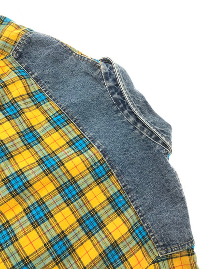 【中古品】【メンズ】 DIESEL ディーゼル DENIM SWITCHING CHECK SHIRT JACKET 0QCAR デニム スイッチング チェック シャツ ジャケット ライトアウター 141-260801-rt-15-tagh サイズ：S カラー：ブルー/イエロー 万代Net店