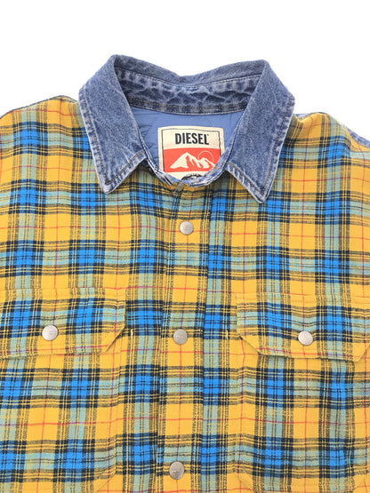 【中古品】【メンズ】 DIESEL ディーゼル DENIM SWITCHING CHECK SHIRT JACKET 0QCAR デニム スイッチング チェック シャツ ジャケット ライトアウター 141-260801-rt-15-tagh サイズ：S カラー：ブルー/イエロー 万代Net店
