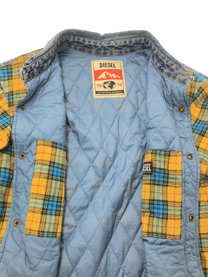 【中古品】【メンズ】 DIESEL ディーゼル DENIM SWITCHING CHECK SHIRT JACKET 0QCAR デニム スイッチング チェック シャツ ジャケット ライトアウター 141-260801-rt-15-tagh サイズ：S カラー：ブルー/イエロー 万代Net店