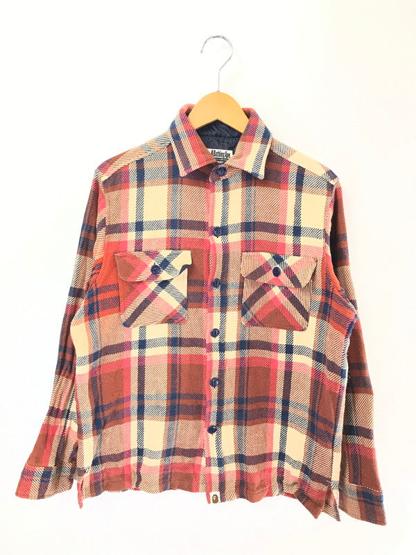 【中古品】【メンズ】 A BATHING APE ア ベイシング エイプ ELBOW PATCH FLANNEL SHIRT 1870-131-064 エルボー パッチ フランネル シャツ トップス 142-260801-rt-16-tagh サイズ：L カラー：レッド 万代Net店