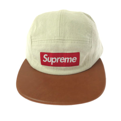 【中古品】【メンズ】 SUPREME シュプリーム 15AW DENIM LEATHER VISOR CAMP CAP NATURAL BROWN デニム レザー バイザー キャンプキャップ ナチュラルブラウン 帽子 185-260809-hi-09-tagh サイズ：F カラー：アイボリー/ブラウン 万代Net店