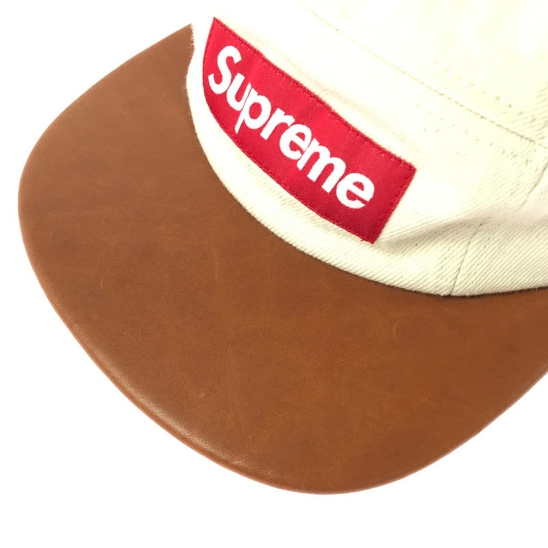 【中古品】【メンズ】 SUPREME シュプリーム 15AW DENIM LEATHER VISOR CAMP CAP NATURAL BROWN デニム レザー バイザー キャンプキャップ ナチュラルブラウン 帽子 185-260809-hi-09-tagh サイズ：F カラー：アイボリー/ブラウン 万代Net店