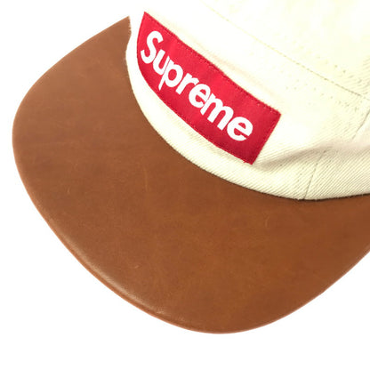 【中古品】【メンズ】 SUPREME シュプリーム 15AW DENIM LEATHER VISOR CAMP CAP NATURAL BROWN デニム レザー バイザー キャンプキャップ ナチュラルブラウン 帽子 185-260809-hi-09-tagh サイズ：F カラー：アイボリー/ブラウン 万代Net店