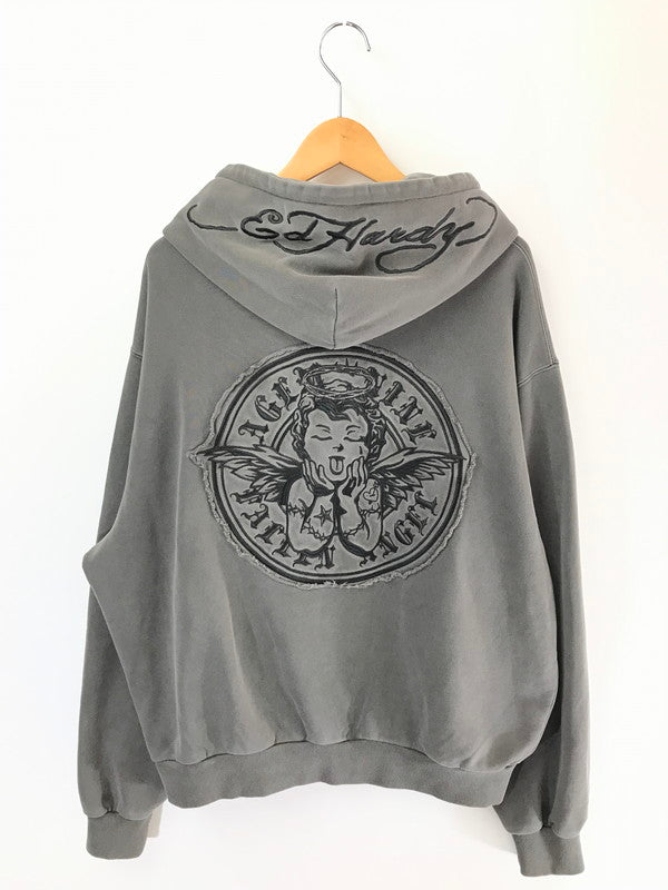 【中古品】【メンズ】 A'GEM 9 エージェム ナイン × .KOM ドット ケーオー エム ED HARDY ZIP UP HOODIE AGN25-Z07 ジップ アップ フーディー パーカー トップス 142-260805-rt-18-tagh サイズ：フリー カラー：グレー 万代Net店