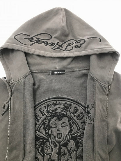 【中古品】【メンズ】 A'GEM 9 エージェム ナイン × .KOM ドット ケーオー エム ED HARDY ZIP UP HOODIE AGN25-Z07 ジップ アップ フーディー パーカー トップス 142-260805-rt-18-tagh サイズ：フリー カラー：グレー 万代Net店