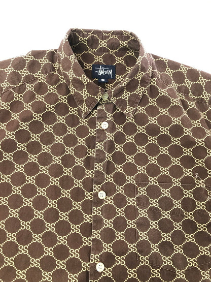 【中古品】【メンズ】 STUSSY ステューシー 90's MADE IN USA MONOGRAM S/S SHIRT ９０年代 モノグラム ショートスリーブ シャツ トップス 142-260807-rt-01-tagh サイズ：S カラー：ブラウン 万代Net店