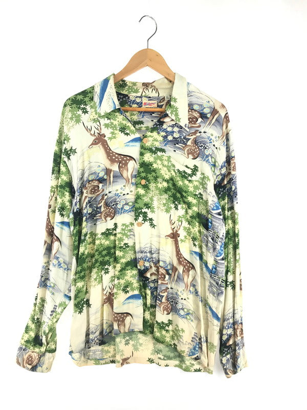 【現状渡し品】【メンズ】 SUN SURF サンサーフ LS ALOHA SHIRT SS20395 鹿×奈良 ロングスリーブ アロハシャツ 開襟シャツ トップス 145-260807-rt-17-tagh サイズ：L カラー：ベージュ 万代Net店