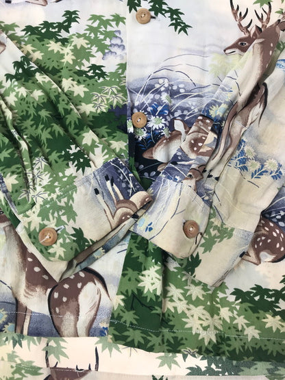 【現状渡し品】【メンズ】 SUN SURF サンサーフ LS ALOHA SHIRT SS20395 鹿×奈良 ロングスリーブ アロハシャツ 開襟シャツ トップス 145-260807-rt-17-tagh サイズ：L カラー：ベージュ 万代Net店