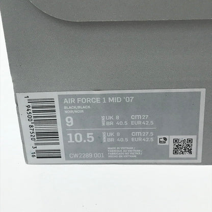 【中古品】【メンズ】 NIKE ナイキ AIR FORCE 1 MID '07 CW2289-001 エアフォース 1 ミッド '07 スニーカー 靴 160-260902-na-06-tagh サイズ：27cm US 9 カラー：BLACK/BLACK 万代Net店