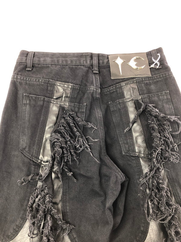 【中古品】【メンズ】 THUG CLUB サグ クラブ MOHICAN LEATHER DENIM PANTS TC24PT0403 韓国製 レザー デニム パンツ ジーンズ ボトムス 153-260816-rt-29-tagh サイズ：1 カラー：ブラック 万代Net店