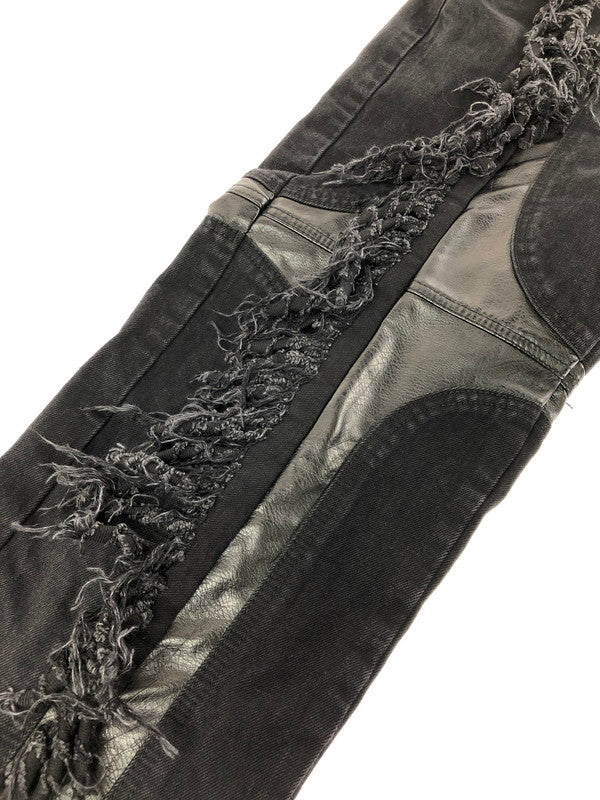 【中古品】【メンズ】 THUG CLUB サグ クラブ MOHICAN LEATHER DENIM PANTS TC24PT0403 韓国製 レザー デニム パンツ ジーンズ ボトムス 153-260816-rt-29-tagh サイズ：1 カラー：ブラック 万代Net店