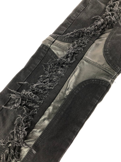 【中古品】【メンズ】 THUG CLUB サグ クラブ MOHICAN LEATHER DENIM PANTS TC24PT0403 韓国製 レザー デニム パンツ ジーンズ ボトムス 153-260816-rt-29-tagh サイズ：1 カラー：ブラック 万代Net店