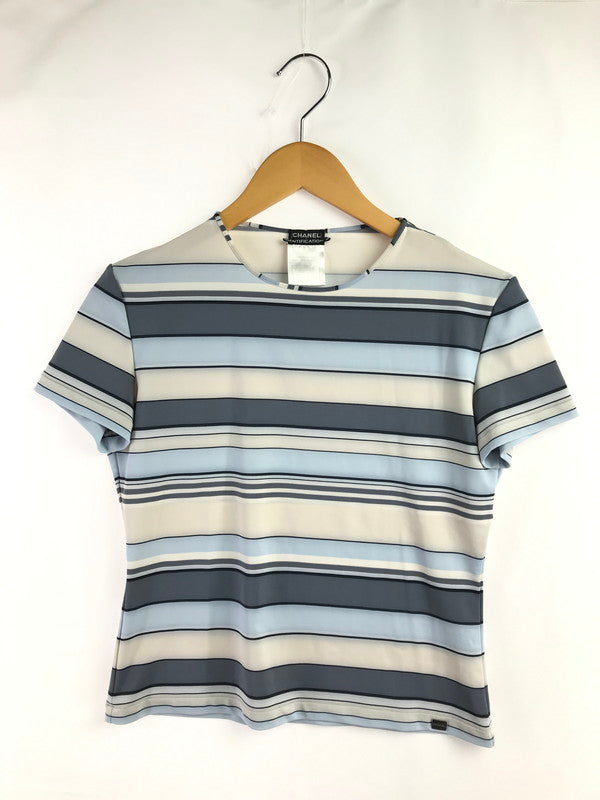 【中古品】【レディース】 CHANEL シャネル 00S LOGO PLATE SS BODER TEE BLUE P14952V08385 2000年代 ロゴ プレート ボーダー Tシャツ トップス 183-260813-rt-11-tagh サイズ：42 カラー：マルチカラー 万代Net店