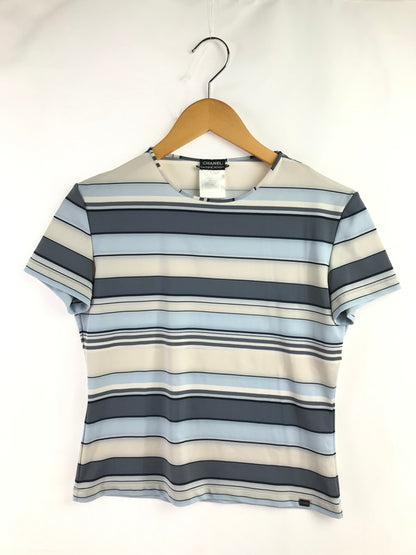 【中古品】【レディース】 CHANEL シャネル 00S LOGO PLATE SS BODER TEE BLUE P14952V08385 2000年代 ロゴ プレート ボーダー Tシャツ トップス 183-260813-rt-11-tagh サイズ：42 カラー：マルチカラー 万代Net店