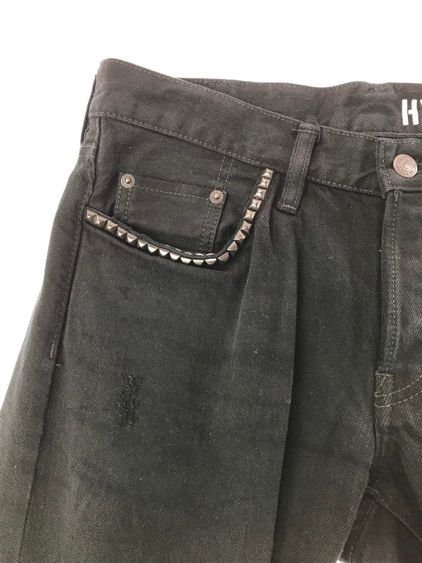 【中古品】【メンズ】 HYSTERIC GLAMOUR ヒステリックグラマー STUDDED DISTRESSED AND REPAIRED STRAIGHT-LEG DENIM JEANS BLACK 0243AP16 151-260814-rt-36-tagh サイズ：W31 L32 カラー：ブラック 万代Net店
