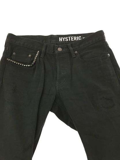 【中古品】【メンズ】 HYSTERIC GLAMOUR ヒステリックグラマー STUDDED DISTRESSED AND REPAIRED STRAIGHT-LEG DENIM JEANS BLACK 0243AP16 151-260814-rt-36-tagh サイズ：W31 L32 カラー：ブラック 万代Net店