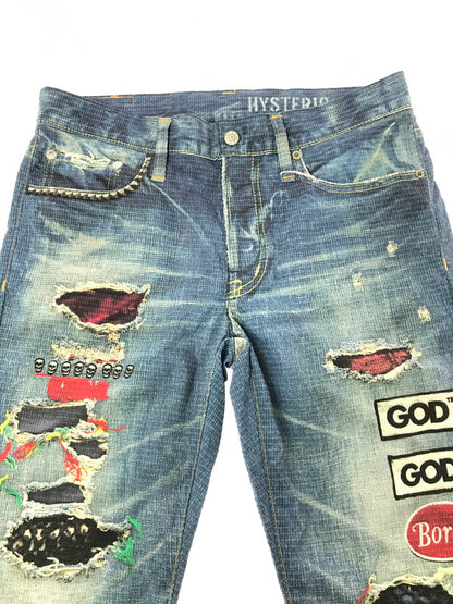 【中古美品】【メンズ】 HYSTERIC GLAMOUR ヒステリックグラマー GOD PATCH PANTS 02182AP21 ゴッド パッチ パンツ ボトムス 151-260814-rt-38-tagh サイズ：S カラー：ブルー 万代Net店