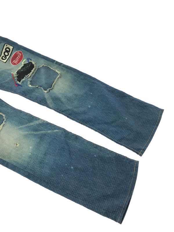 【中古美品】【メンズ】 HYSTERIC GLAMOUR ヒステリックグラマー GOD PATCH PANTS 02182AP21 ゴッド パッチ パンツ ボトムス 151-260814-rt-38-tagh サイズ：S カラー：ブルー 万代Net店