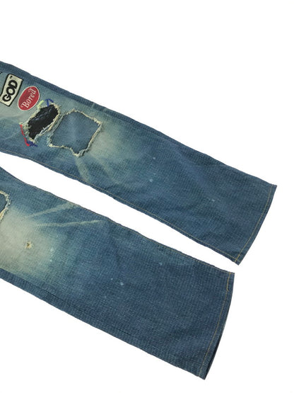 【中古美品】【メンズ】 HYSTERIC GLAMOUR ヒステリックグラマー GOD PATCH PANTS 02182AP21 ゴッド パッチ パンツ ボトムス 151-260814-rt-38-tagh サイズ：S カラー：ブルー 万代Net店
