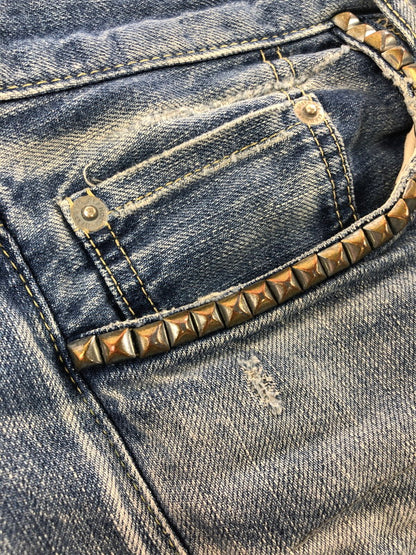 【中古品】【メンズ】 HYSTERIC GLAMOUR ヒステリックグラマー RR DISTRESSED SLIM STRAIGHT JEANS 02182AP11 ストレート デニム パンツ ジーンズ 151-260816-rt-26-tagh サイズ：W30 カラー：インディゴ 万代Net店