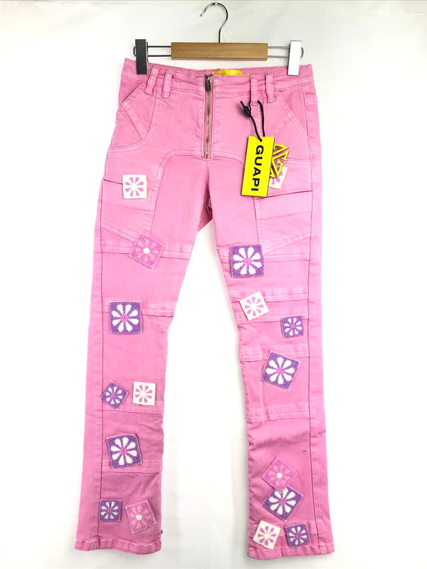 【中古品】【メンズ】 GUAPI グアピ FLOWER PATCH DENIM PANTS フラワー パッチ デニムパンツ ボトムス 153-260827-ki-09-tagh サイズ：16T カラー：ピンク 万代Net店
