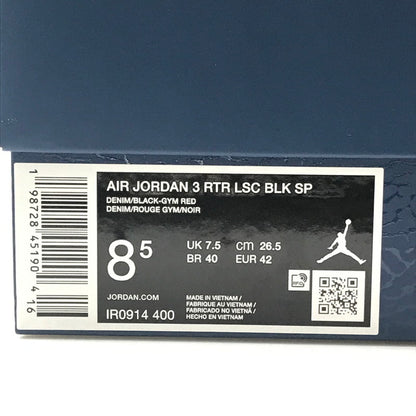 【中古美品】【メンズ】 NIKE ナイキ ×LEVI'S リーバイス AIR JORDAN 3 RETRO SP BLACK AND WHITE (LEVI'S TAB) IR0914-40 160-260816-rt-13-tagh サイズ：26.5cm US8.5 カラー：DENIM/BLACK-GYM RED 万代Net店