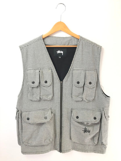 【中古品】【メンズ】 STUSSY ステューシー HOUNDSTOOTH WORK VEST HOUNDSTOOTH 115517 千鳥柄 ワーク ベスト トップス 142-260819-rt-32-tag サイズ：L カラー：ホワイト/ブラック 万代Net店