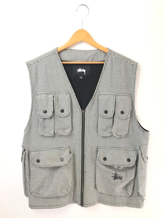 【中古品】【メンズ】 STUSSY ステューシー HOUNDSTOOTH WORK VEST HOUNDSTOOTH 115517 千鳥柄 ワーク ベスト トップス 142-260819-rt-32-tag サイズ：L カラー：ホワイト/ブラック 万代Net店