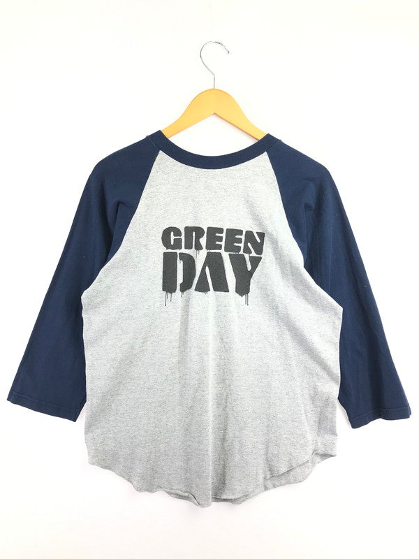 【中古品】【メンズ】 GREENDAY グリーンデイ 00S WARNING! RAGLAN T-SHIRT GRAY 2000年 七分袖 ラグラン プリント カットソー 146-260830-su-04-tagh サイズ：L カラー：グレー 万代Net店