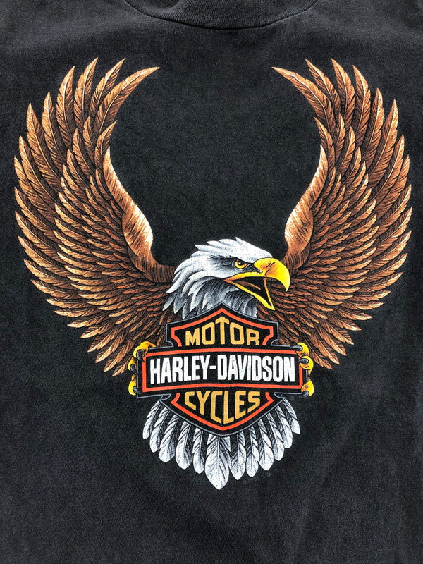 【中古品】【メンズ】 HARLEY-DAVIDSON ハレー ダビッドソン 90's EAGLE BAR SHIELD LOGO T-SHIRT USA製 イーグル バー シールド ロゴ Tシャツ 146-260823-rt-01-tagh サイズ：L カラー：ブラック 万代Net店