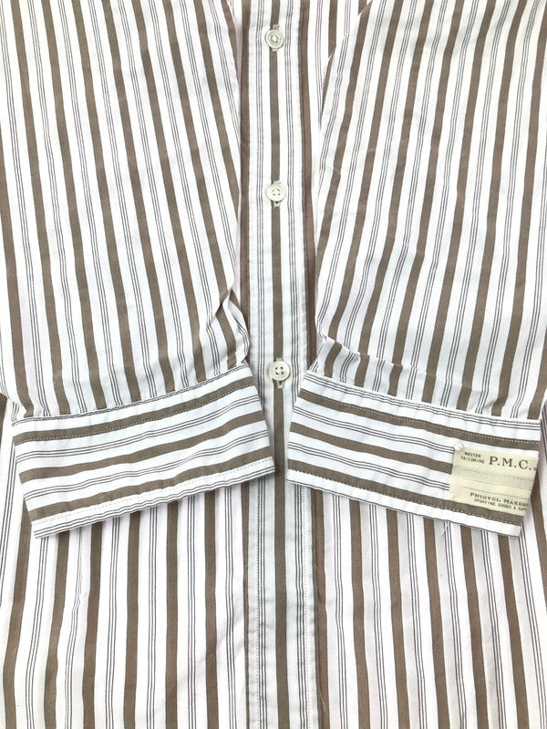 【中古品】【メンズ】 PHIGVEL MAKERS&CO フィグベル STRIPE L/S SHIRT PMAG-LS01 ストライプ ロングスリーブ シャツ 長袖シャツ トップス 140-260829-rt-03-tagh サイズ：4 カラー：ホワイト/ブラウン 万代Net店