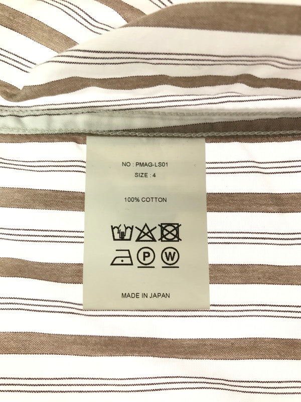 【中古品】【メンズ】 PHIGVEL MAKERS&CO フィグベル STRIPE L/S SHIRT PMAG-LS01 ストライプ ロングスリーブ シャツ 長袖シャツ トップス 140-260829-rt-03-tagh サイズ：4 カラー：ホワイト/ブラウン 万代Net店